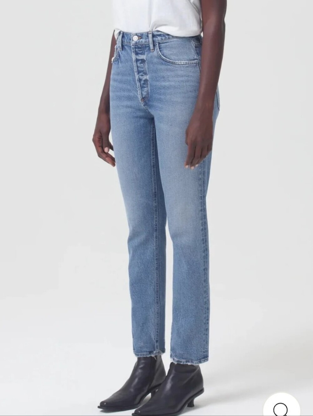 Agolde Light Blue High-Rise Straight Jeans with Frayed Hem